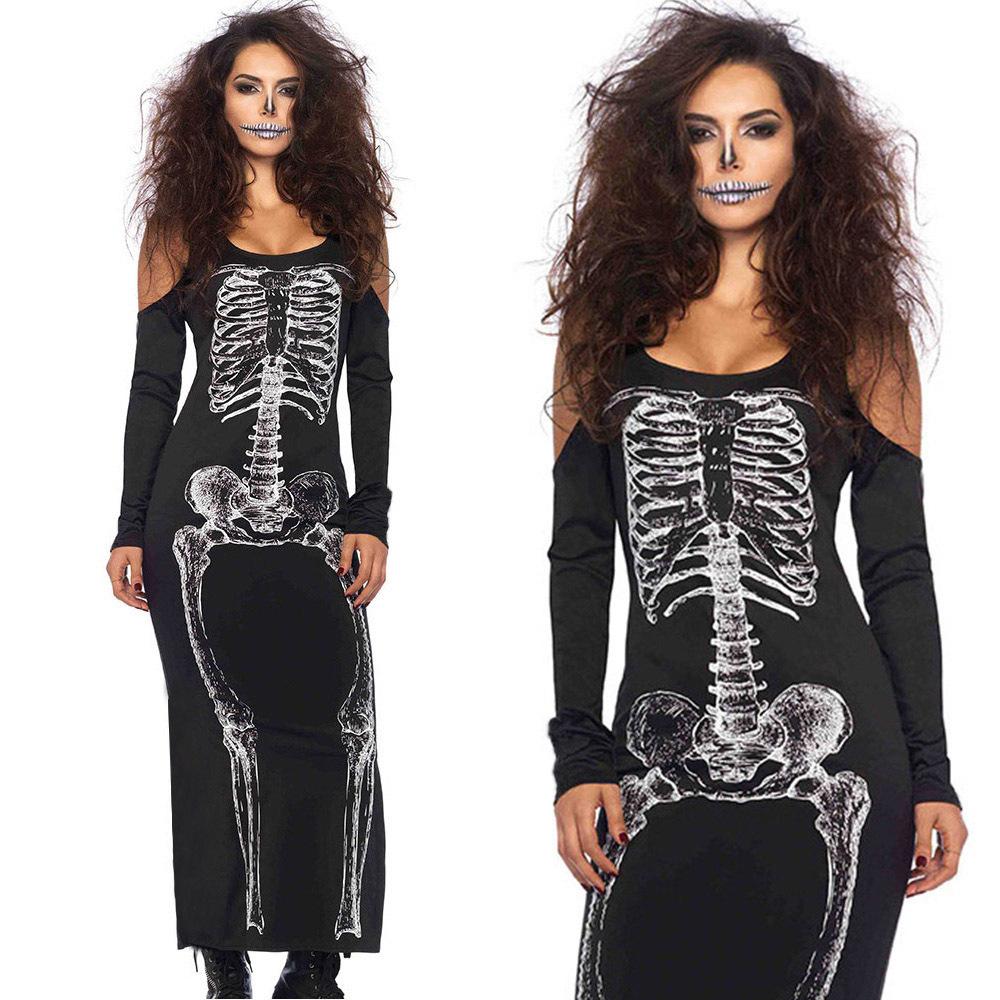 Halloween Skeleton Sexy Women Long Dresses-STYLEGOING