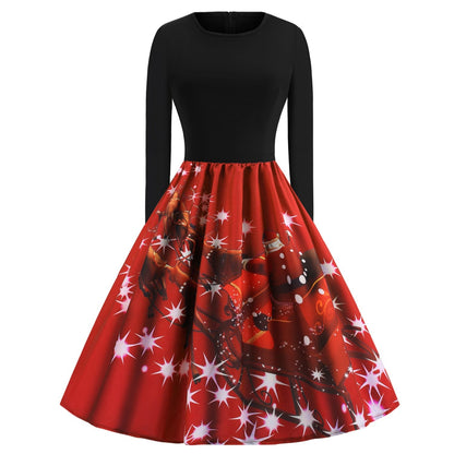 Merry Christmas Sled Round Neck Long Sleeves Women Dresses-STYLEGOING