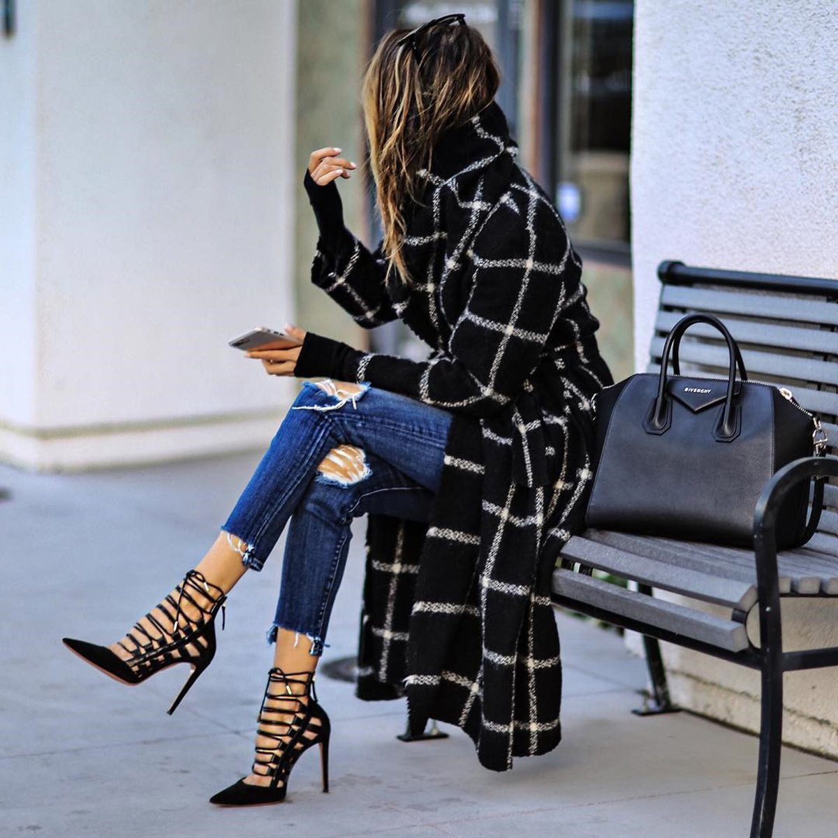 Black Plaid Long Overcoat for Winter-STYLEGOING