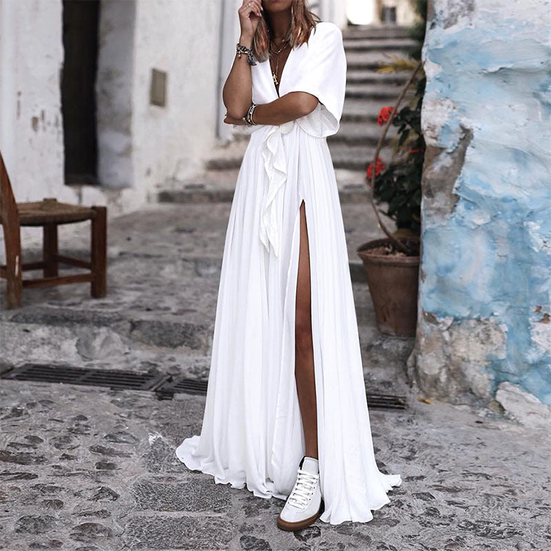 Summer Deep V Neck Chiffon Beach Long Dresses