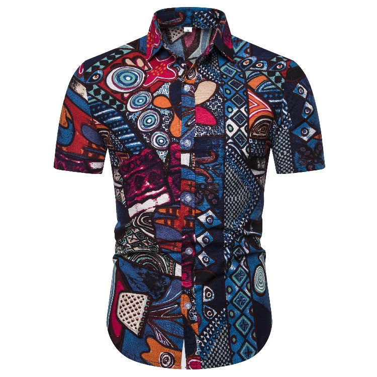 Ethnic Print Men's Summer Beach Short Sleeves Shirts