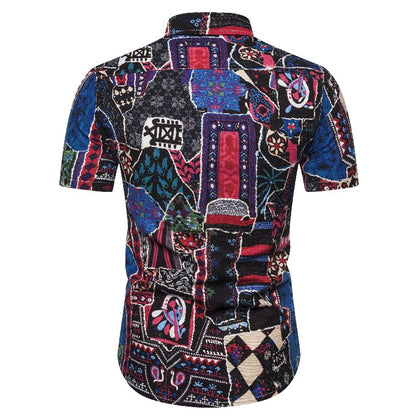 Ethnic Print Men's Summer Beach Short Sleeves Shirts
