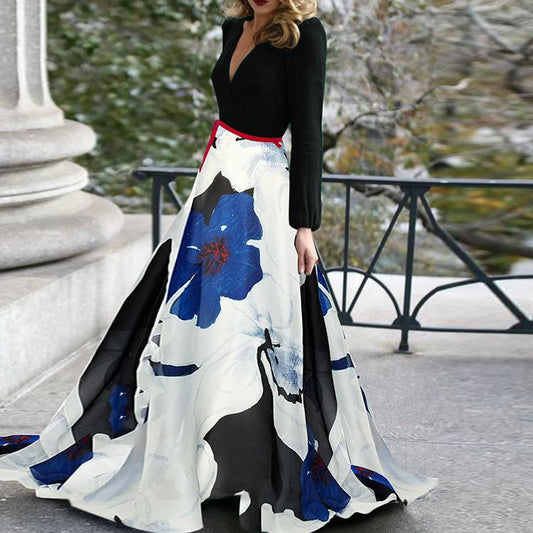 Plus Sizes V Neck Long Sleeves Dresses with Belt-STYLEGOING
