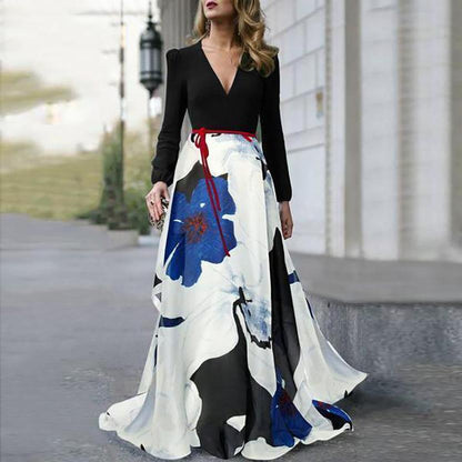 Plus Sizes V Neck Long Sleeves Dresses with Belt-STYLEGOING
