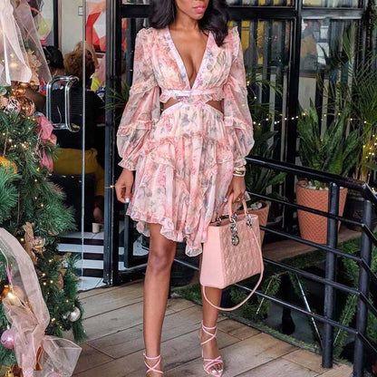 Women Pink Chiffon Short Mini Dresses-STYLEGOING