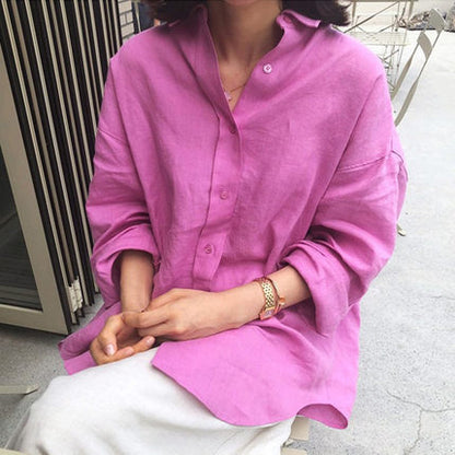 Casual Linen Irregular Long Sleeves Shirts