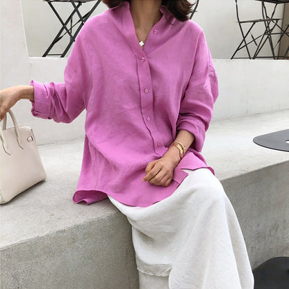 Casual Linen Irregular Long Sleeves Shirts