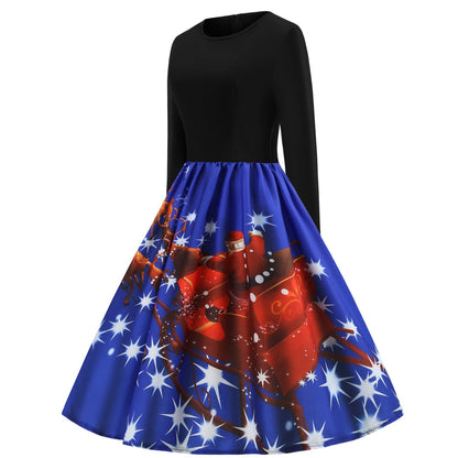 Merry Christmas Sled Round Neck Long Sleeves Women Dresses-STYLEGOING