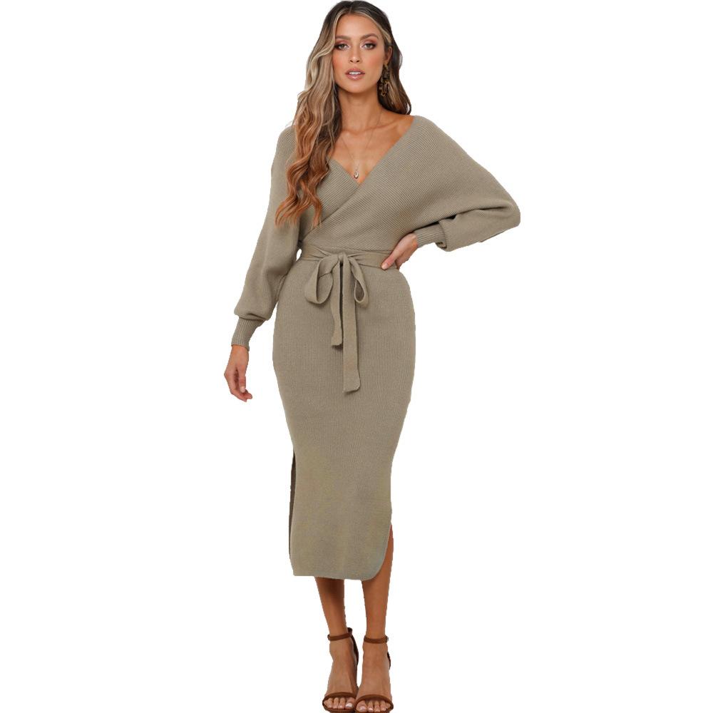 Women Knitting Bodycon Midi Dresses-STYLEGOING