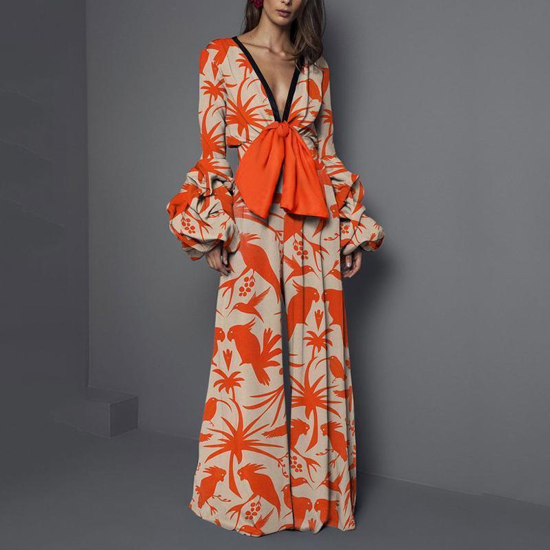 Women Sexy Bowknot Long Sleeves Jumsuits-STYLEGOING