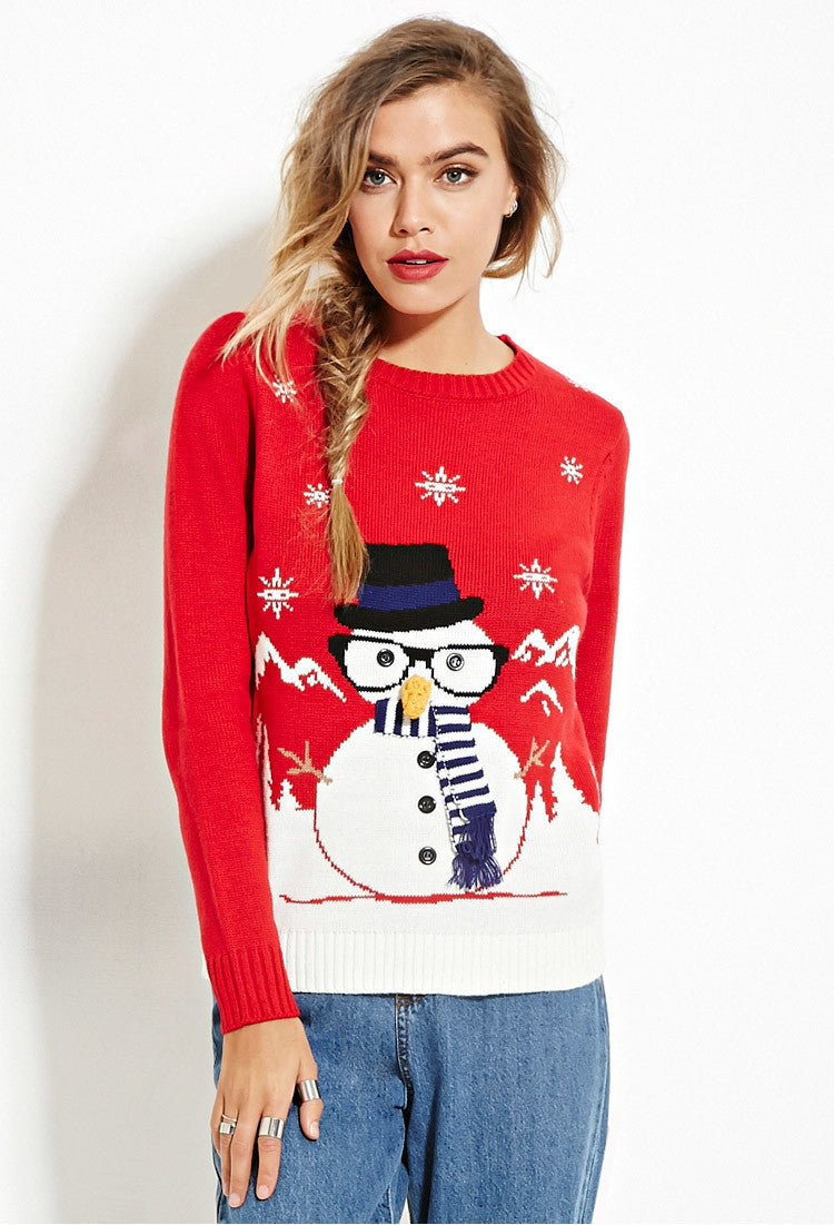 Christmas Snowman Design Long Sleeves Sweaters
