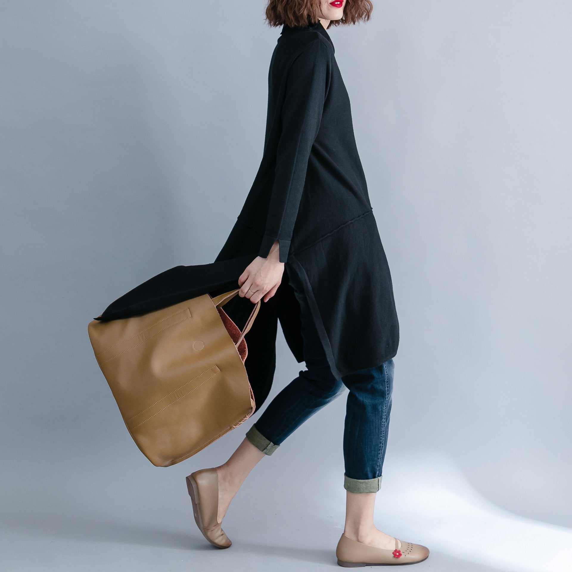 Women High Neck Irregular Fall Dresses-STYLEGOING