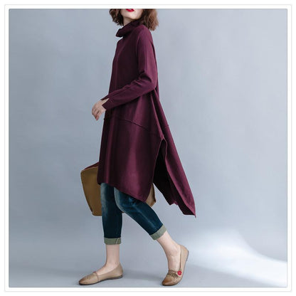 Women High Neck Irregular Fall Dresses-STYLEGOING