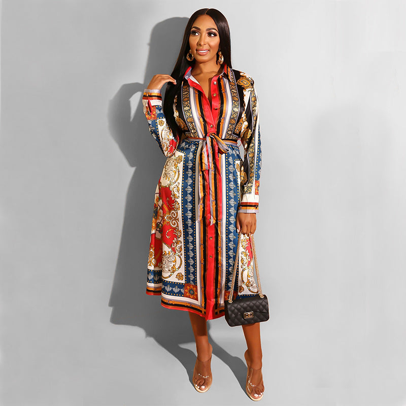 Vintage Floral Print Long Sleeves Shirts Dresses
