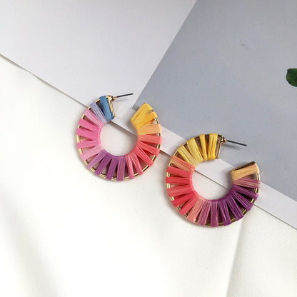 Colorful Raffia Geometry Bohemian Rings