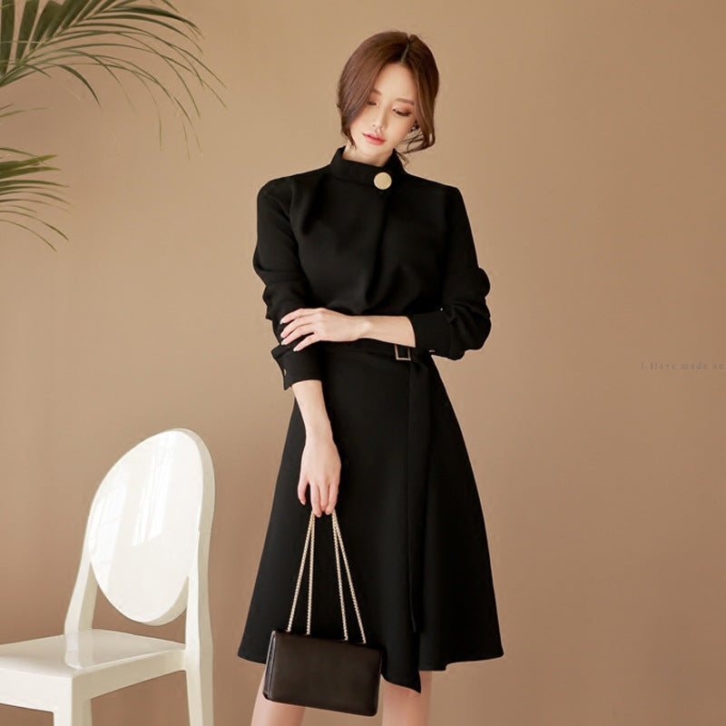 Elegant Office Lady High Neck Long Sleeves Dresses