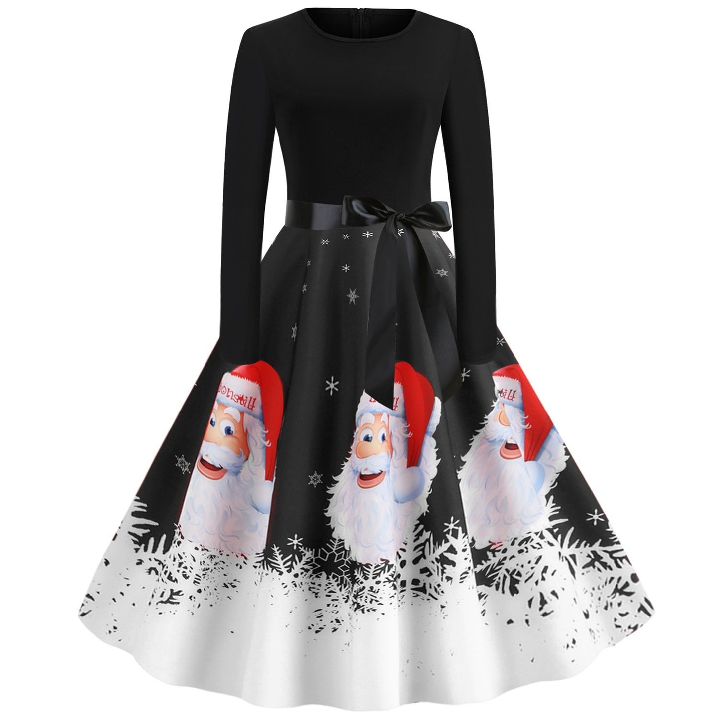 Vintage Merry Christmas Round Neck Long Sleeves Dresses-STYLEGOING