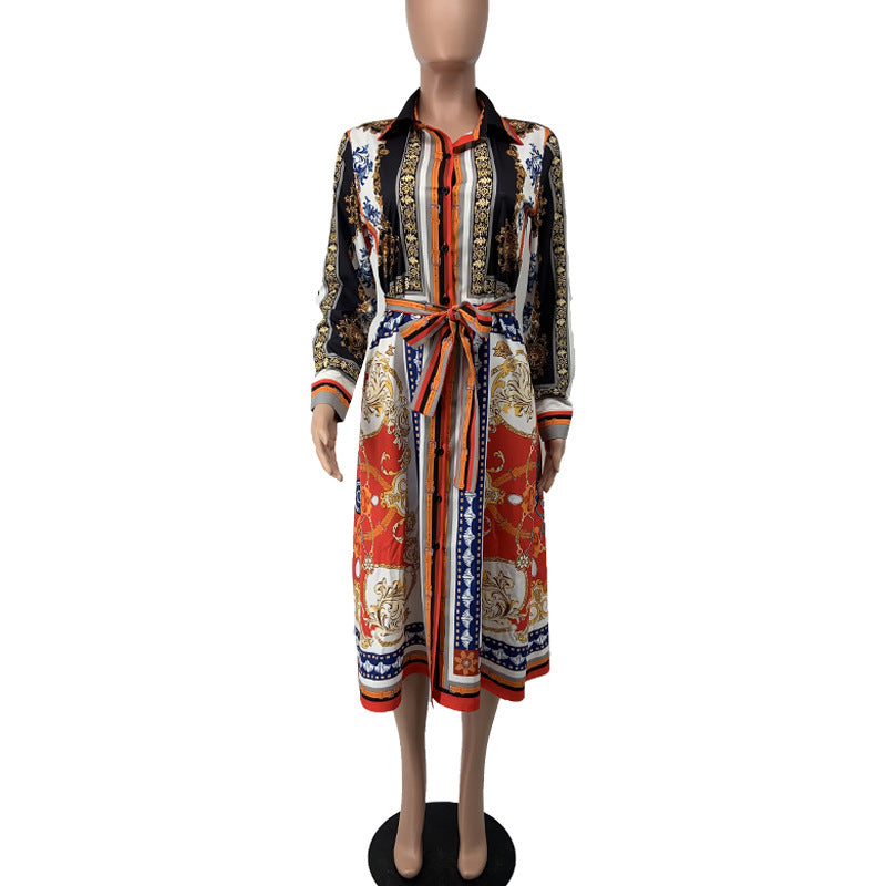 Vintage Floral Print Long Sleeves Shirts Dresses