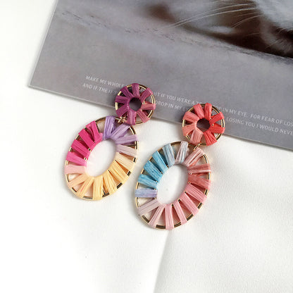 Colorful Raffia Geometry Bohemian Rings