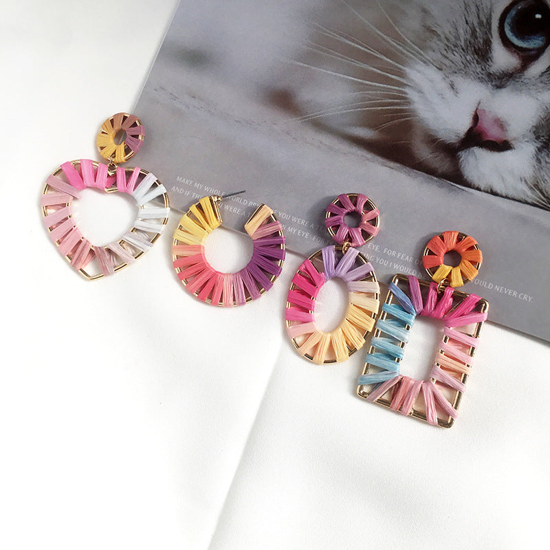 Colorful Raffia Geometry Bohemian Rings