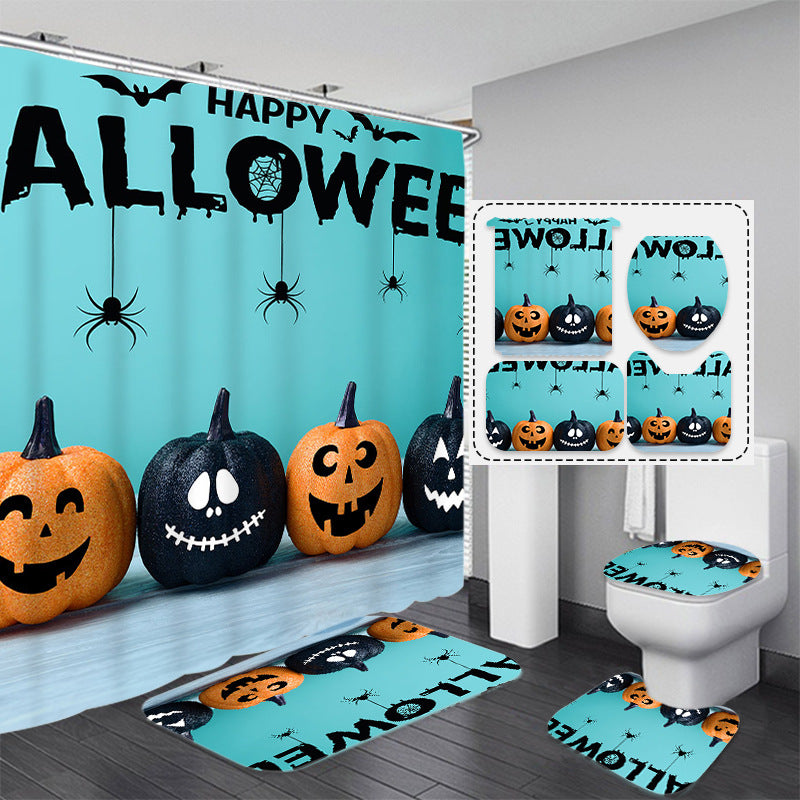 Pumpkin Halloween Fabric Shower Curtain Sets for Bathroom Decoration