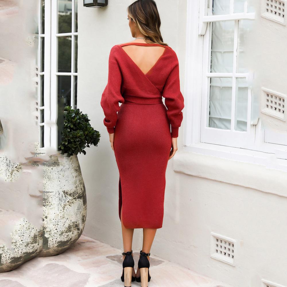 Women Knitting Bodycon Midi Dresses-STYLEGOING