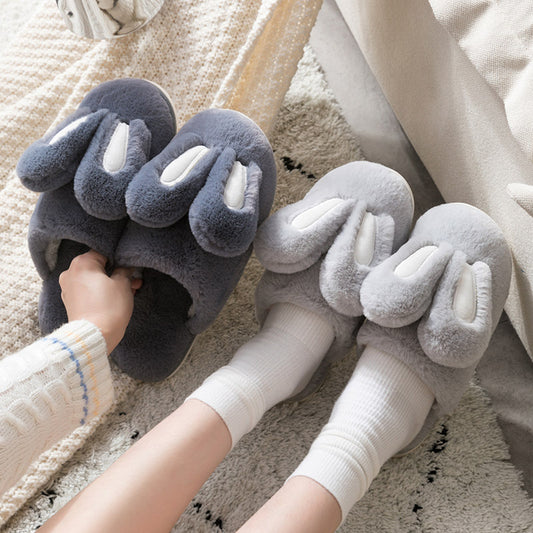 Lovely Rabbit Ear Winter Plush Slippers for Women