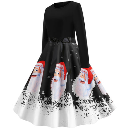 Vintage Merry Christmas Round Neck Long Sleeves Dresses-STYLEGOING