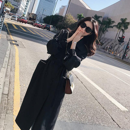 Leisure Black Women Long Trenchcoat-STYLEGOING