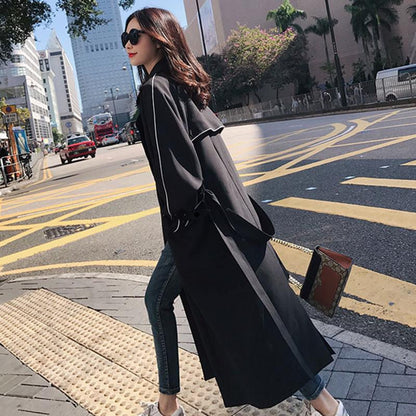 Leisure Black Women Long Trenchcoat-STYLEGOING