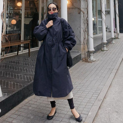Women High Neck Fall Long Overcoat-STYLEGOING