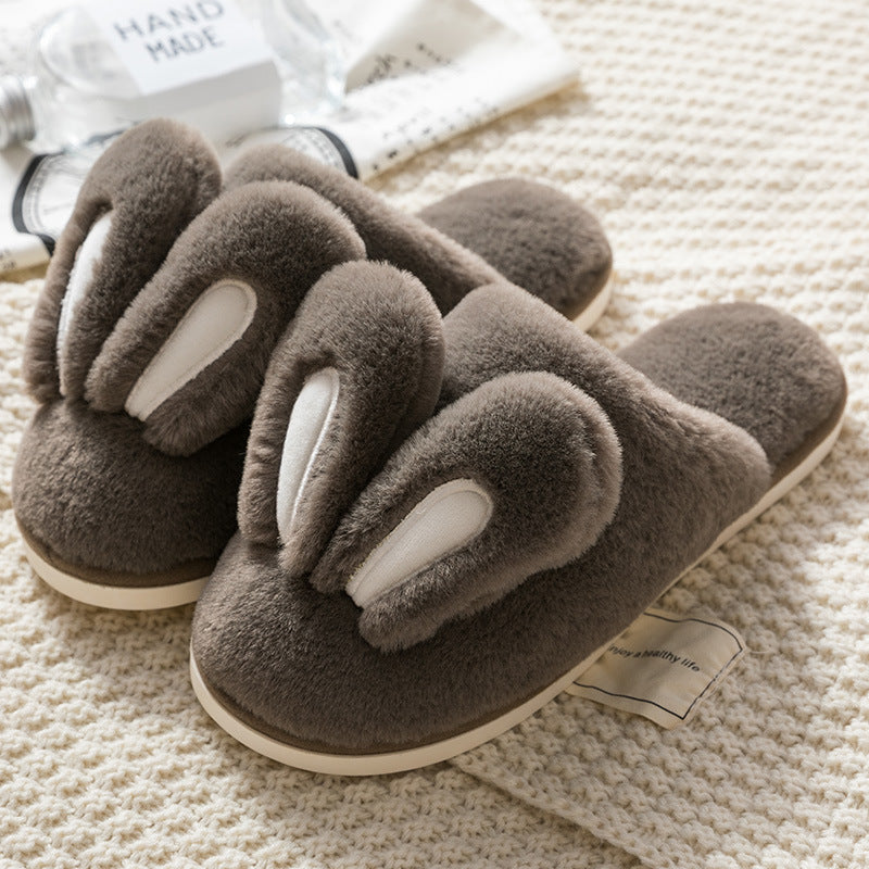 Lovely Rabbit Ear Winter Plush Slippers for Women
