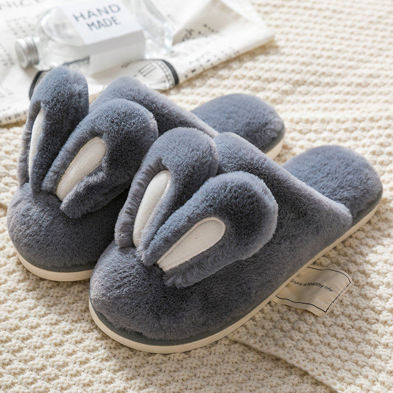 Lovely Rabbit Ear Winter Plush Slippers for Women