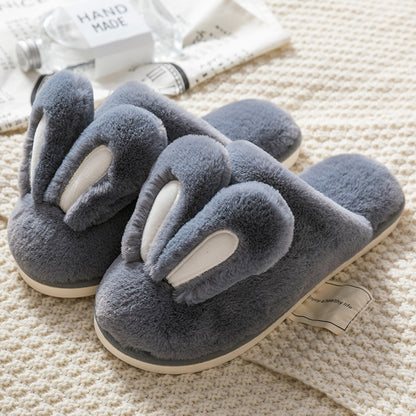 Lovely Rabbit Ear Winter Plush Slippers for Women