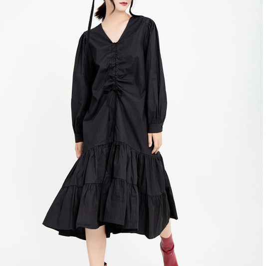 Drawstring Women Fall Midi Length Dresses