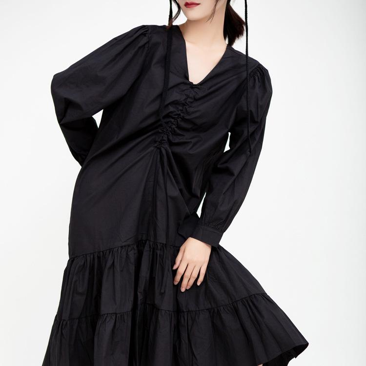 Drawstring Women Fall Midi Length Dresses