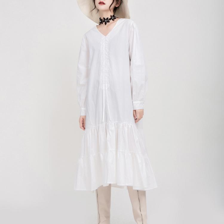 Drawstring Women Fall Midi Length Dresses