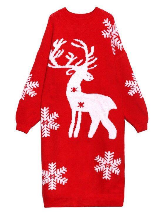 Christmas Elk Snowflake Sweater Dress-STYLEGOING