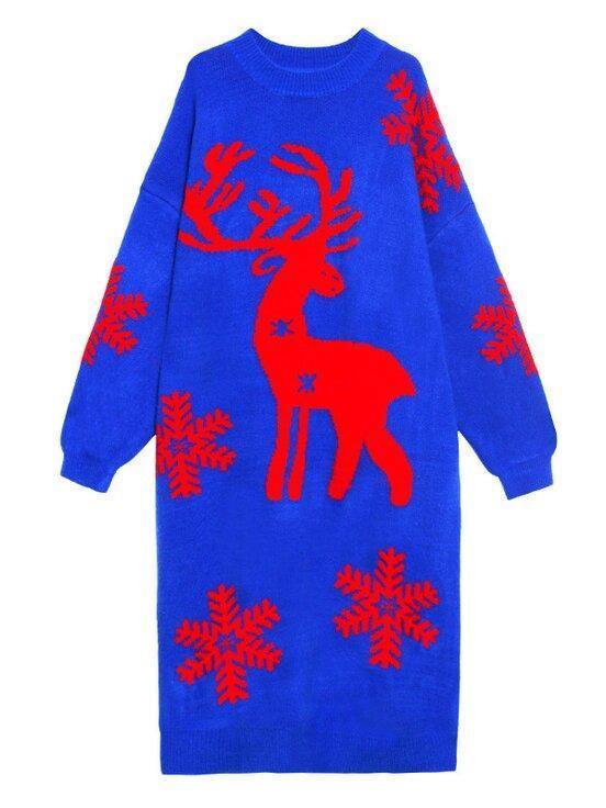 Christmas Elk Snowflake Sweater Dress-STYLEGOING