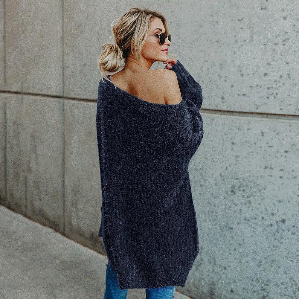 Off The Shoulder Long Sleeves Loose Sweater-STYLEGOING
