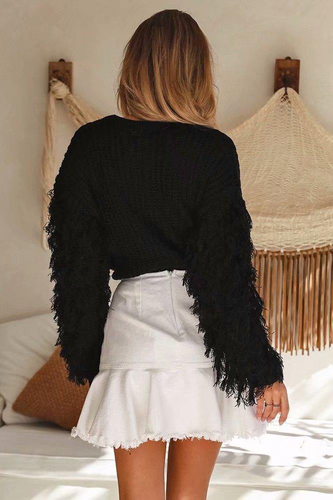 Women Winter Round Neck Tassel Loose Sweaters-STYLEGOING
