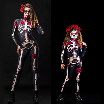 Horrible Holloween Skeleton Costume Jumpsuit for Adult&kids-STYLEGOING
