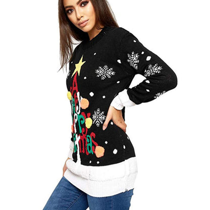 Casual Letter Print Christmas Pullover Knitted Sweaters