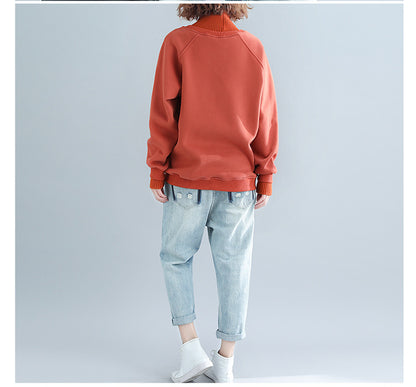 Women High Neck Velvet Plus Sizes Hoodies