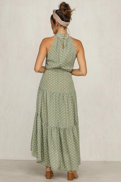 Summer Sleeveless High Neck Ruffled Long Dresses-STYLEGOING