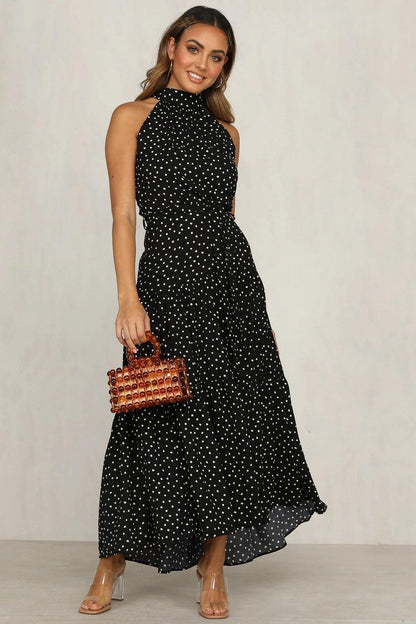 Summer Sleeveless High Neck Ruffled Long Dresses-STYLEGOING