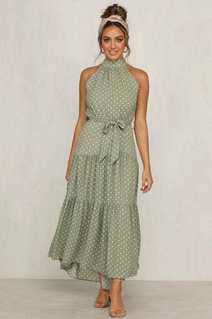 Summer Sleeveless High Neck Ruffled Long Dresses-STYLEGOING