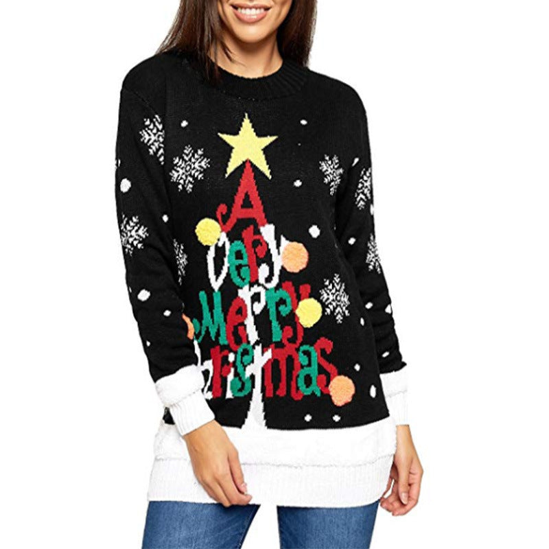 Casual Letter Print Christmas Pullover Knitted Sweaters