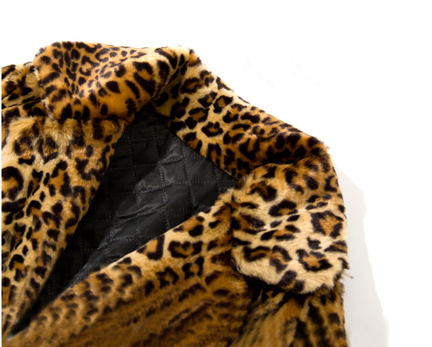 Women Leopard Design Winter Artifical Fur Overcoat