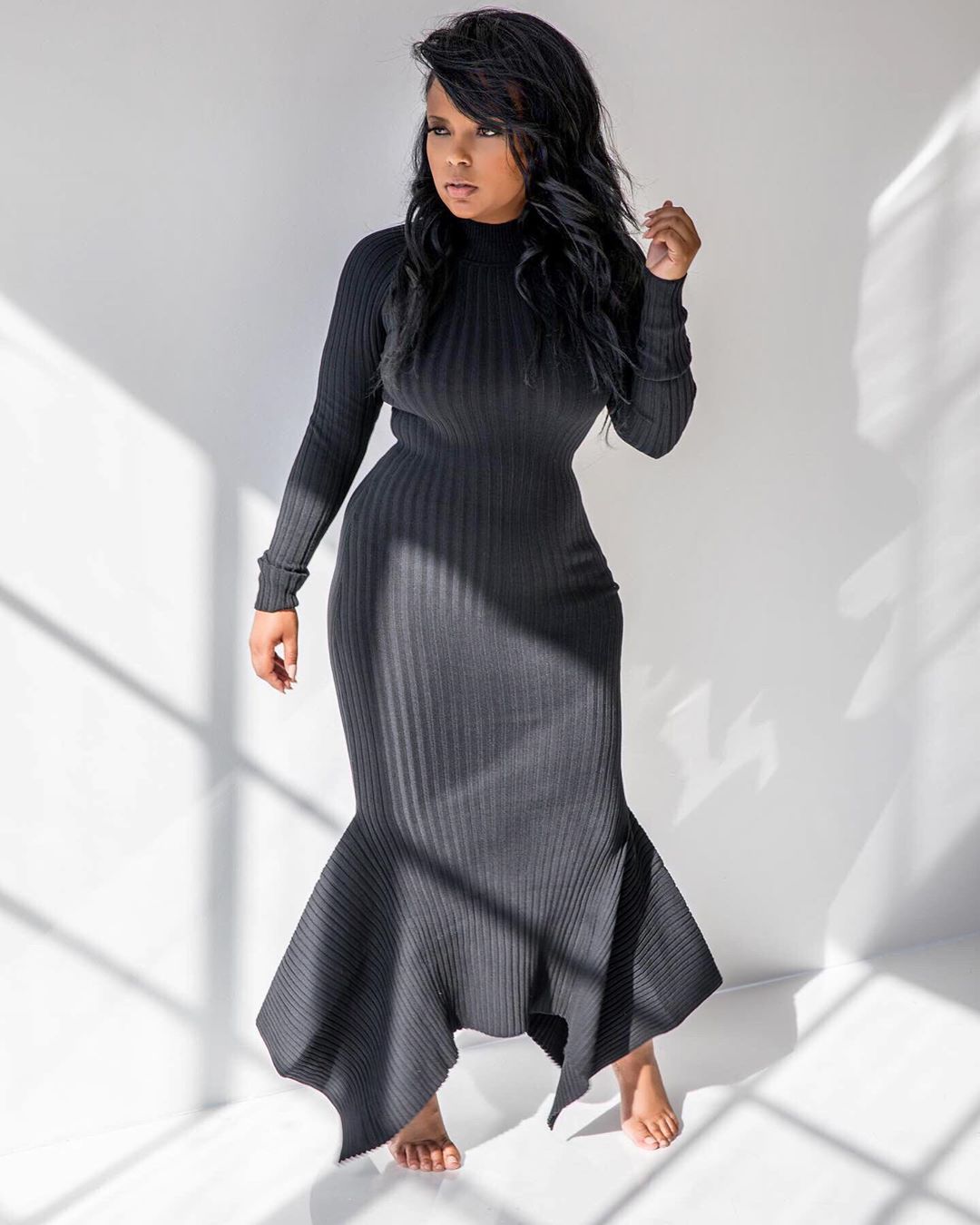 Sexy High Neck Long Knitted Dresses